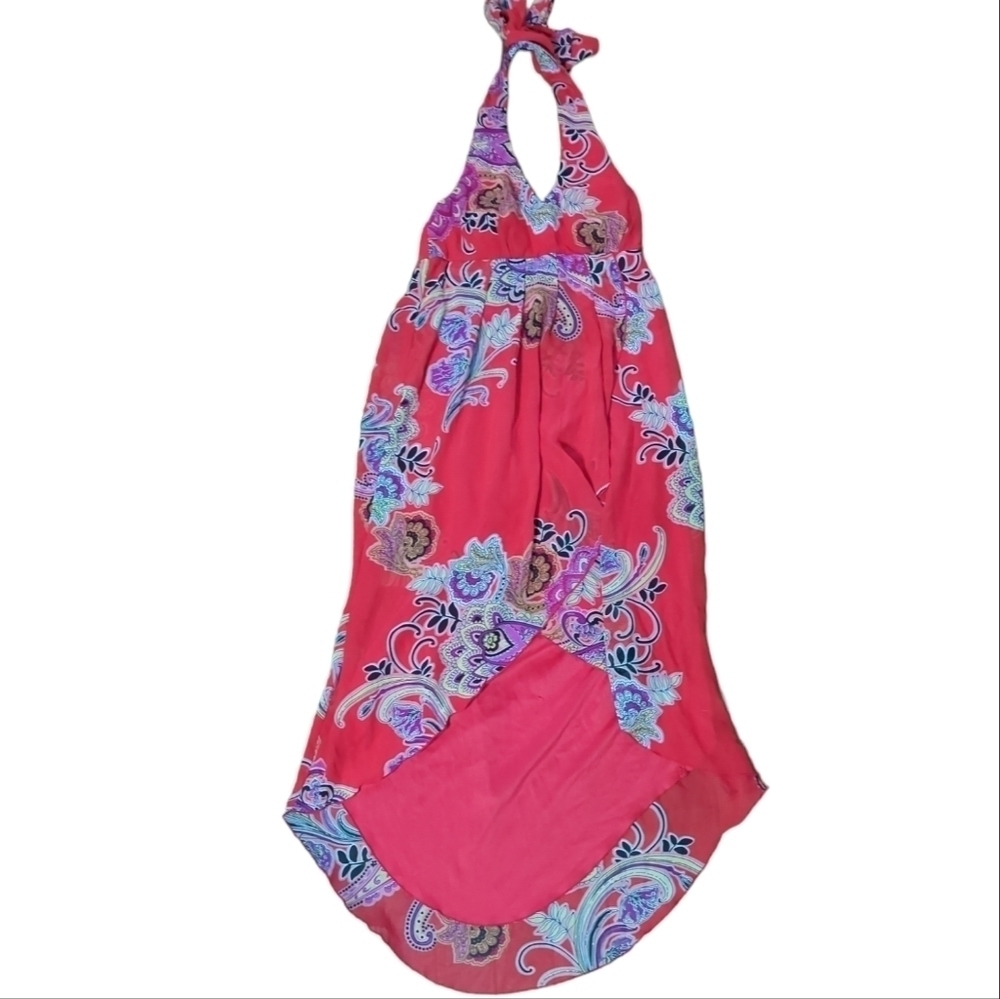 Cynthia Rowley Womens Dress Halter High Low Coral Peachy Paisley Backless Size 6